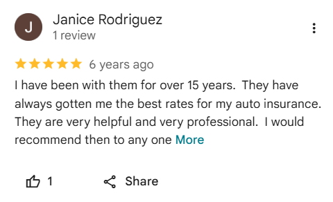 5-star Google review from Janice Rodriguez